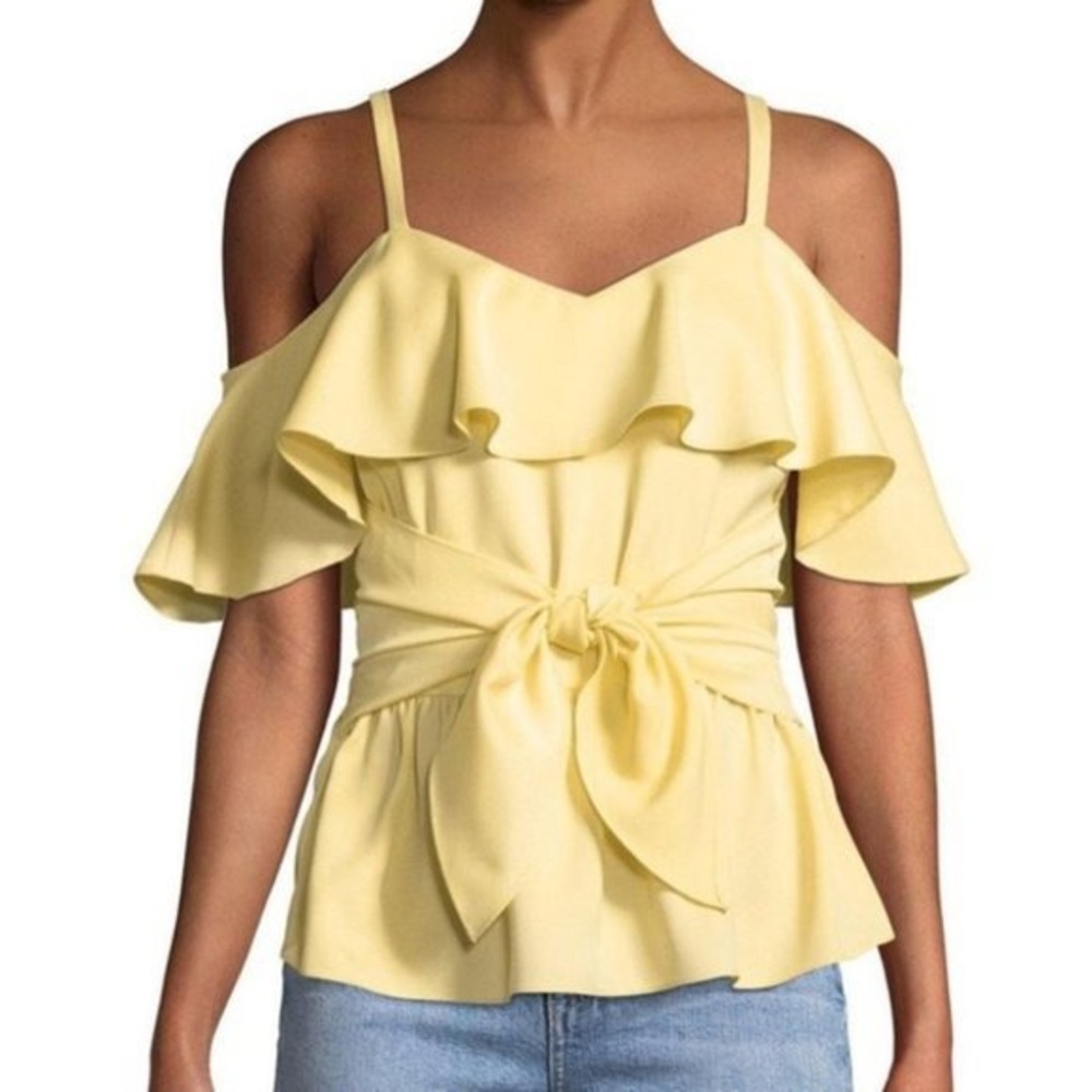 CLUB MONACO yellow Akua cold shoulder peplum top